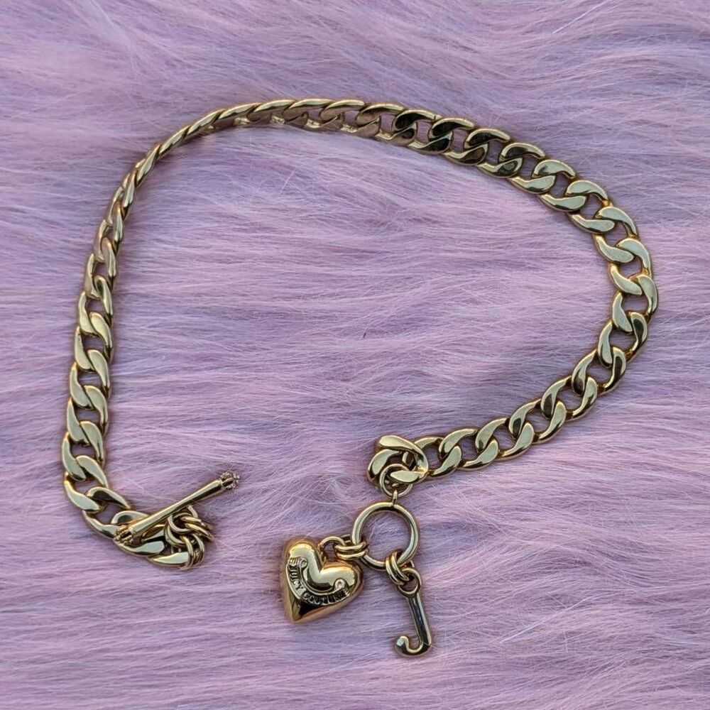 Juicy Couture Y2K Puffy Heart Goldtone Starter Chunky Vintage Charm Necklace